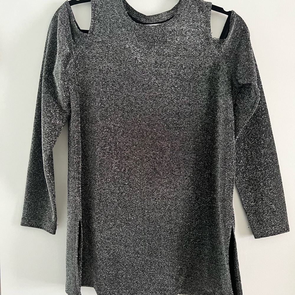 Cold shoulder, silver, long sleeve.